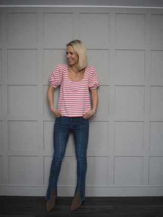 Sophia Short Sleeved Top by Grace &amp; Mila - Cream/Yellow Stripe