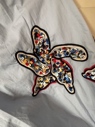 Maxime Long Sleeve Blouse by Pom Amsterdam - Light Blue, White