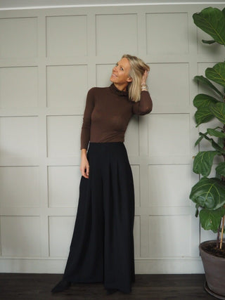 Luzo Cashmere Mix Polo Neck - Chocolate, Grey and Winter White