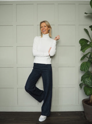 Lola Ribbed Polo Neck - Pink, Turquoise and Winter White