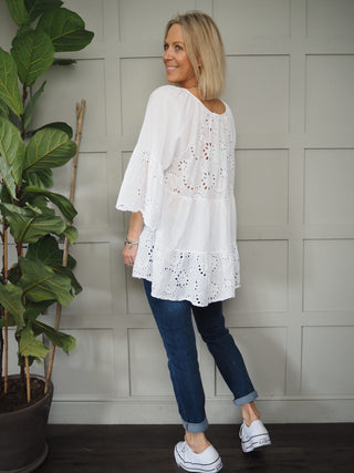 Glade Tunic Top with Scallop Detail - Stone