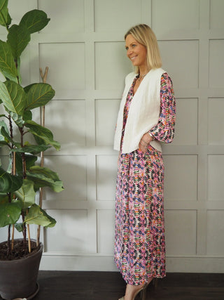 Lucinda Soft Cotton Waistcoat, Super Versatile &amp; No Fastening - Ecru, Navy Blue