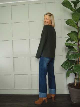 Raglan Round Neck Jumper by Moss Copenhagen - Black, Khaki and Stone