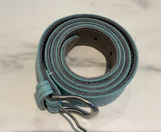Leather Belt with Silver Buckle - Turquoise