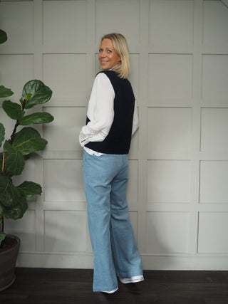 Zely Wide Leg Corduroy Trousers by Frnch - Powder Blue