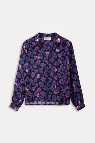 Nightfall Long Sleeve Sequin Detail Blouse  by Pom Amsterdam - Violet