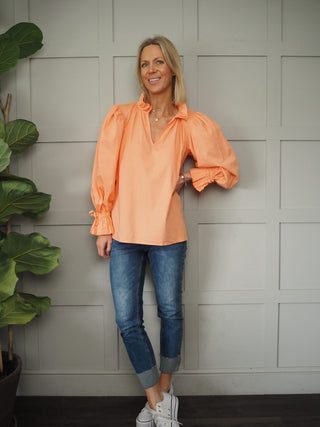 Nicolai Blouse with Frill Detail - Tangerine Orange