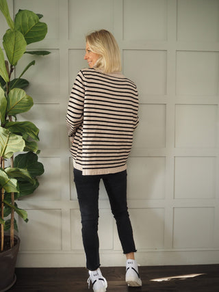 Becks Polo Neck Cashmere Mix Jumper - Oatmeal/Black Stripe
