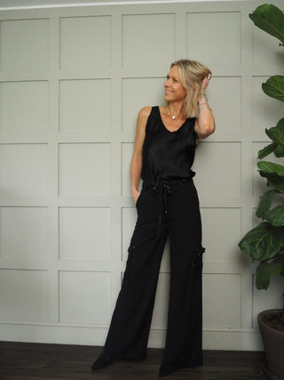 Party Tailored Cargos with Sequin Pockets - Black, Navy Blue