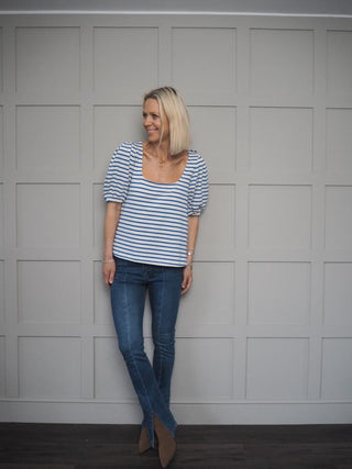 Sophia Short Sleeved Top by Grace &amp; Mila - Cream/Yellow Stripe