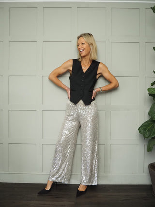 Nickoli Sequin Trousers - Black, Champagne, Gold