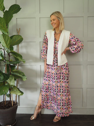 Lucinda Soft Cotton Waistcoat, Super Versatile &amp; No Fastening - Ecru, Navy Blue