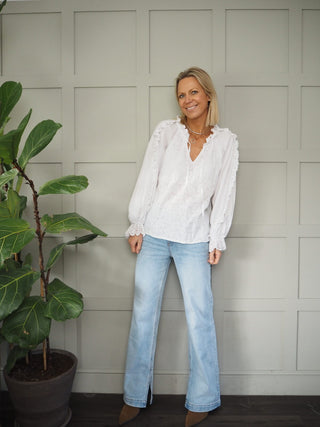 Sander Blouse with Broderie Anglaise Detail - Baby Blue