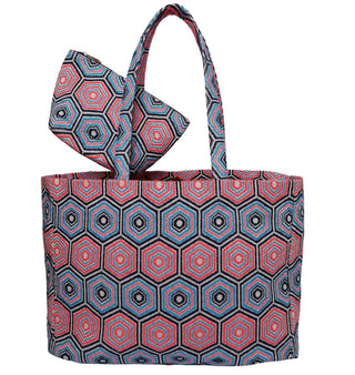 Wash Bag / Oversized Clutch Hexagonal Print - Pink/Navy