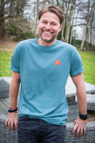 Men's Arima Cotton T-Shirt by Loreak Mendian - Atlantic Blue with Logo