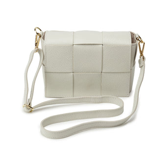 Patchi Crossbody &amp; Clutch Leather Bag with Square Woven Design - Blue