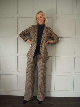 Elyn High Rise, Wide Leg Tweed Trousers with Front Pockets - Black/Brown/Camel
