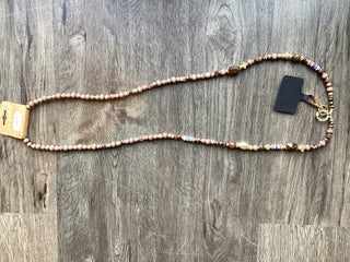 Crossbody Wooden Beaded Phone Cord - Black and Navy Blue