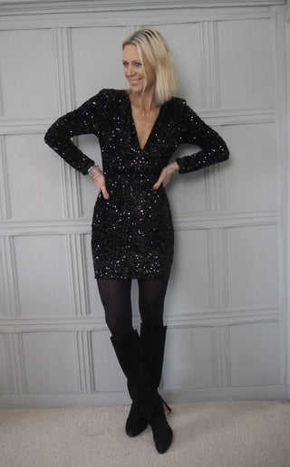 Claudia Sequin V-Neck Dress - Silver