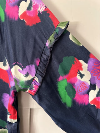 Violets Round Neck, Wide Sleeved Top by Pom Amsterdam - Dark Blue