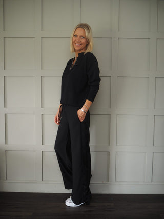 Martina Trousers - Navy with Contrasting Navy Satin Side Stripe