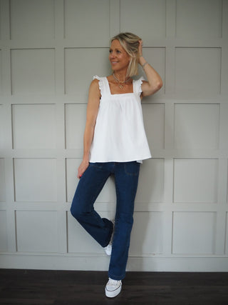 Cressida 'Waffle' Top with Ruffle Detail - White