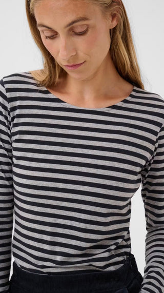 Nemajas Long Sleeve Stripe T Shirt - Ecru/Mole, Grey/Navy
