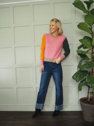 Colour Block Crew Neck Cashmere Jumper by Brodie