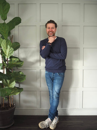 Men's Shiva Hemp Long Sleeved Top by Thinking Mu - Navy Blue