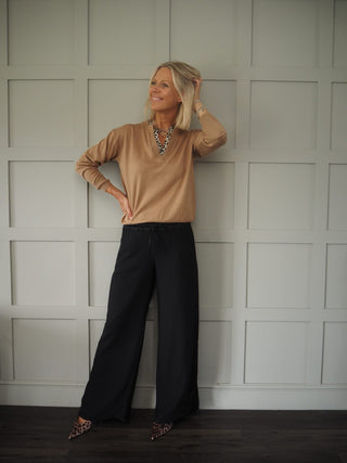 Martina Trousers - Navy with Contrasting Navy Satin Side Stripe