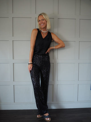 Festival Party Wide Leg Sequin Trousers - Champagne