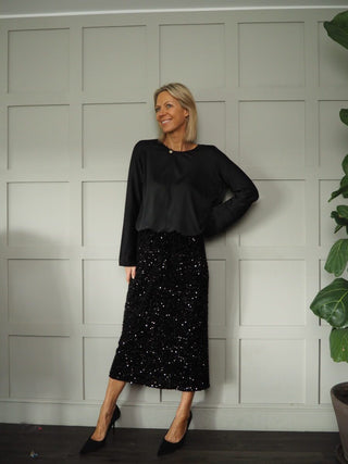 Quincy Long Sleeved Top - Black, Gold, Oyster