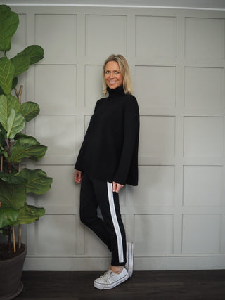 Black Joggers with White Side Stripe