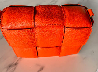 Jerry Leather Square Woven Design Bag with Gold Clasp Fastening - Black, Blue, Orange and Taupe