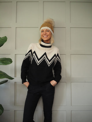 Andrea Pom Pom Hat - Camel with Off White Stripe