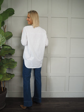 Aggie Cotton Blouse with Broderie Anglaise Detail - Navy Blue