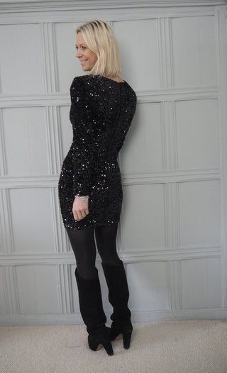 Claudia Sequin V-Neck Dress - Silver