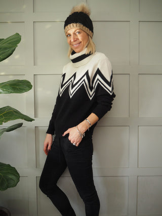 Andrea Pom Pom Hat - Off White with Camel Stripe