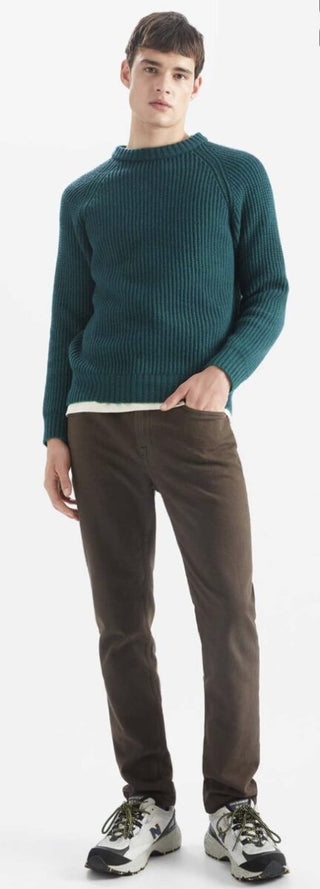 Men's Duo Round Neck Chunky Knit Jumper - Green/Navy, Ochre/Camel