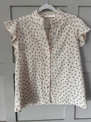 Axelle Short Cap Sleeved Floral Blouse - Cream