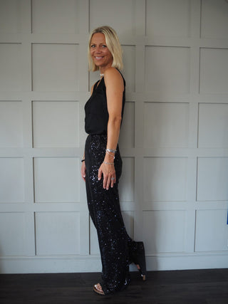 Festival Party Wide Leg Sequin Trousers - Green