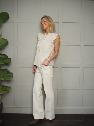 Quel High Waisted, Flared Cotton Jeans - Khaki