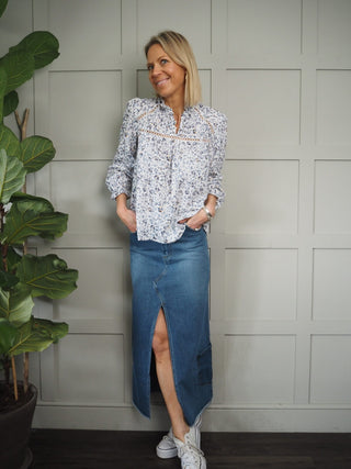 Hayden Denim Maxi Skirt - Mid Blue