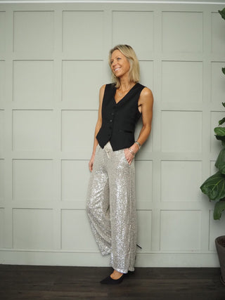 Nickoli Sequin Trousers - Black, Champagne, Gold