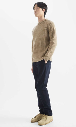 Men's Duo Round Neck Chunky Knit Jumper - Green/Navy, Ochre/Camel