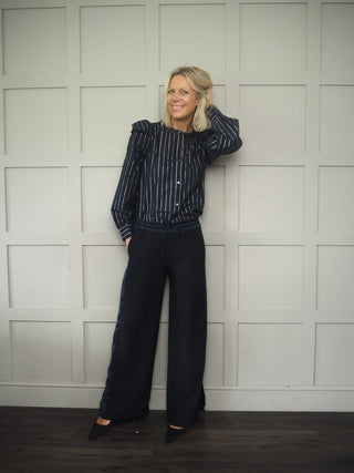 Martina Trousers - Navy with Contrasting Navy Satin Side Stripe