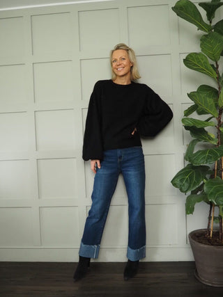 Hope Balloon Sleeve Round Neck Jumper by Moss Copenhagen - Black, Cocoa and Ecru