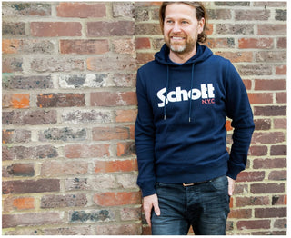 Men’s Hooded Cotton Sweatshirt by Schott - Navy Blue