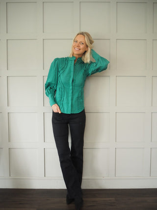 Christa Cotton Blouse with Frill Detail - Bright Green