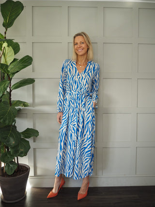 Esra V-Neck Dress - Blue/Cream